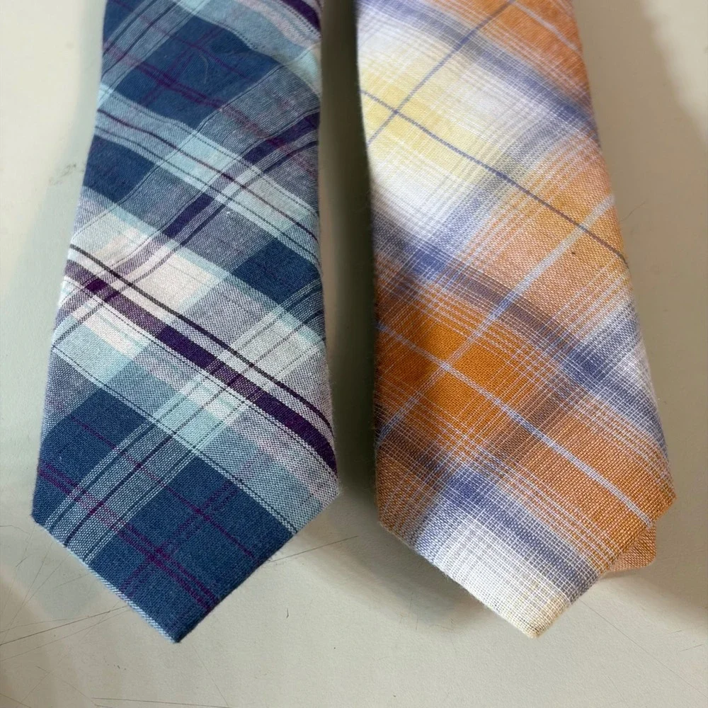 Original Penguin‎ Munsingwear Cotton Madras Plaid Men Ties Lot 2 Blue Orange NWT